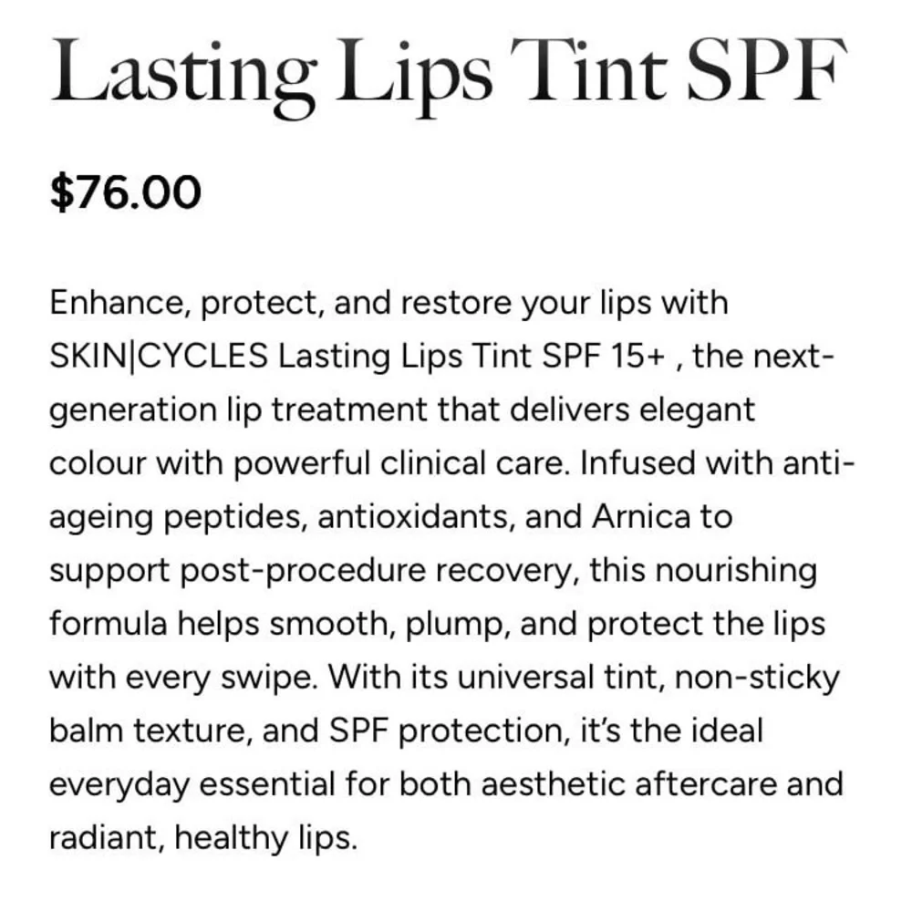 Skin Cycles Lasting Lips Tint SPF 15 Anti- Aging Lip Treatment EXP 05/2028 RV$78